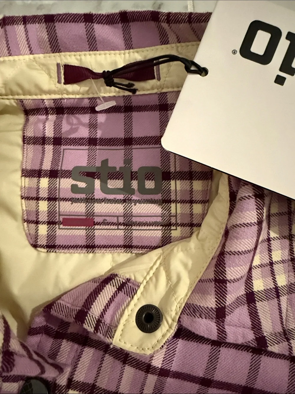 NWT Stio Buckthorn Insulated Snap Shirt Lavender Plaid Button-Down Shirt Small - Picture 2 of 6